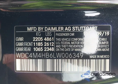 2020 Mercedes-Benz Glb 250 4Matic from USA, damaged, VIN WDC4M4HB6LW006349